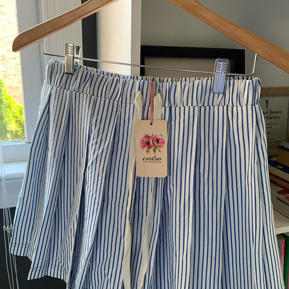 Entro Blue and White Striped Midi Skirt